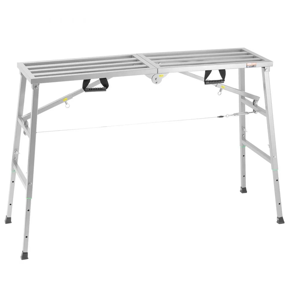 VEVOR Work Platform, 4 Gear Adjustable Height, Folding Alloy Steel Step Ladder, Portable Scaffolding Platform, 800 lb Load Capacity, Non-Slip Rubber Feet, Drywall Painting Stool, Cleaning & Washing