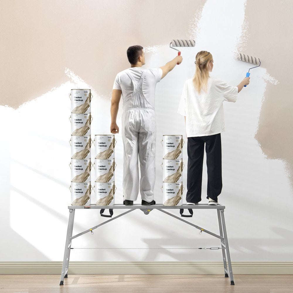 VEVOR Work Platform, 4 Gear Adjustable Height, Folding Alloy Steel Step Ladder, Portable Scaffolding Platform, 800 lb Load Capacity, Non-Slip Rubber Feet, Drywall Painting Stool, Cleaning & Washing
