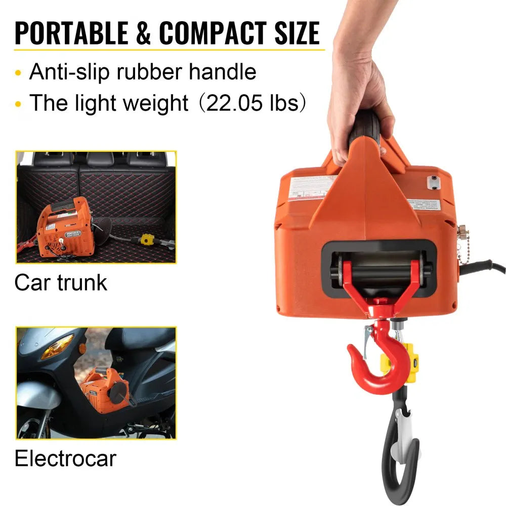 VEVOR 3-in-1 Electric Hoist Winch, 1100lbs Portable Electric Winch, 110V Power Winch Crane, 25ft Lifting Height, with Wire, Wireless, Manual Remote Control, Overload Protection for Lifting Towing