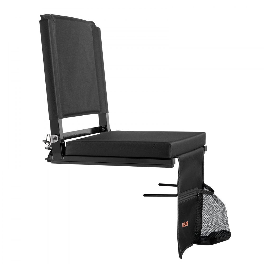 VEVOR Stadium Seat, Folding Bleacher Chair with Back Support and Thick Cushion, Padded Stadium Seat for Bleacher Includes Shoulder Strap, Hooks, Cup Holder, and Side Pocket, Black Bleachers Chair