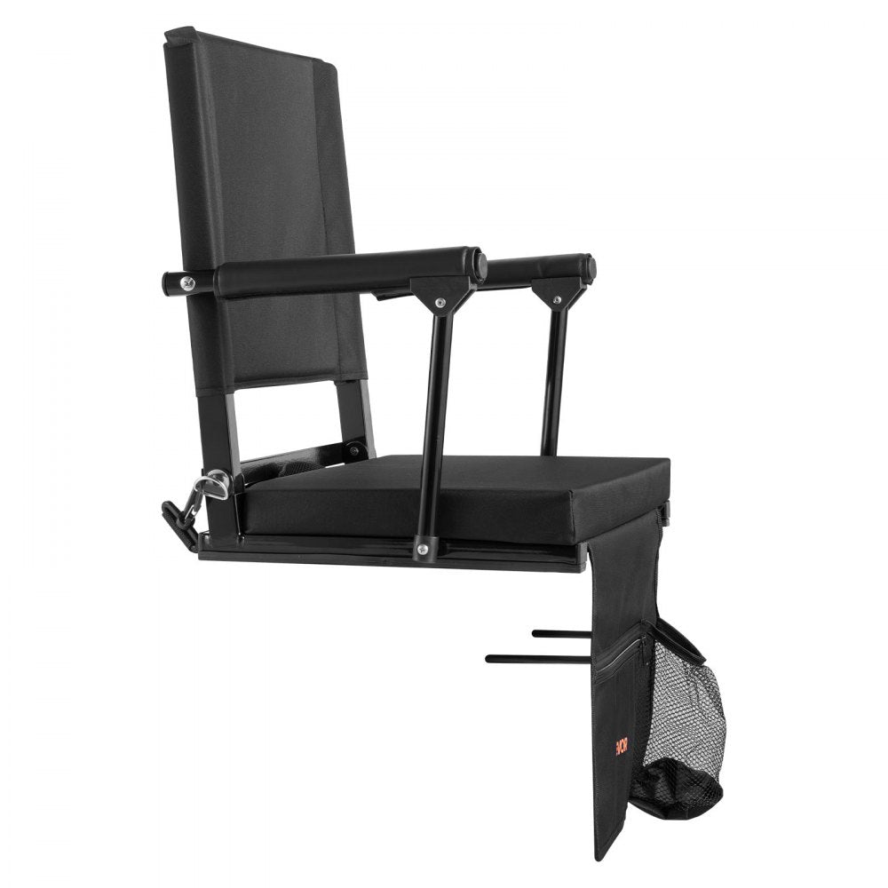 VEVOR Stadium Seat, Portable Bleacher Seat with Armrest, Back Support and Thick Cushion, Bench Chair for Bleacher Includes Shoulder Strap, Hooks, Cup Holder, Black Football Bleachers Seats, 2PCS