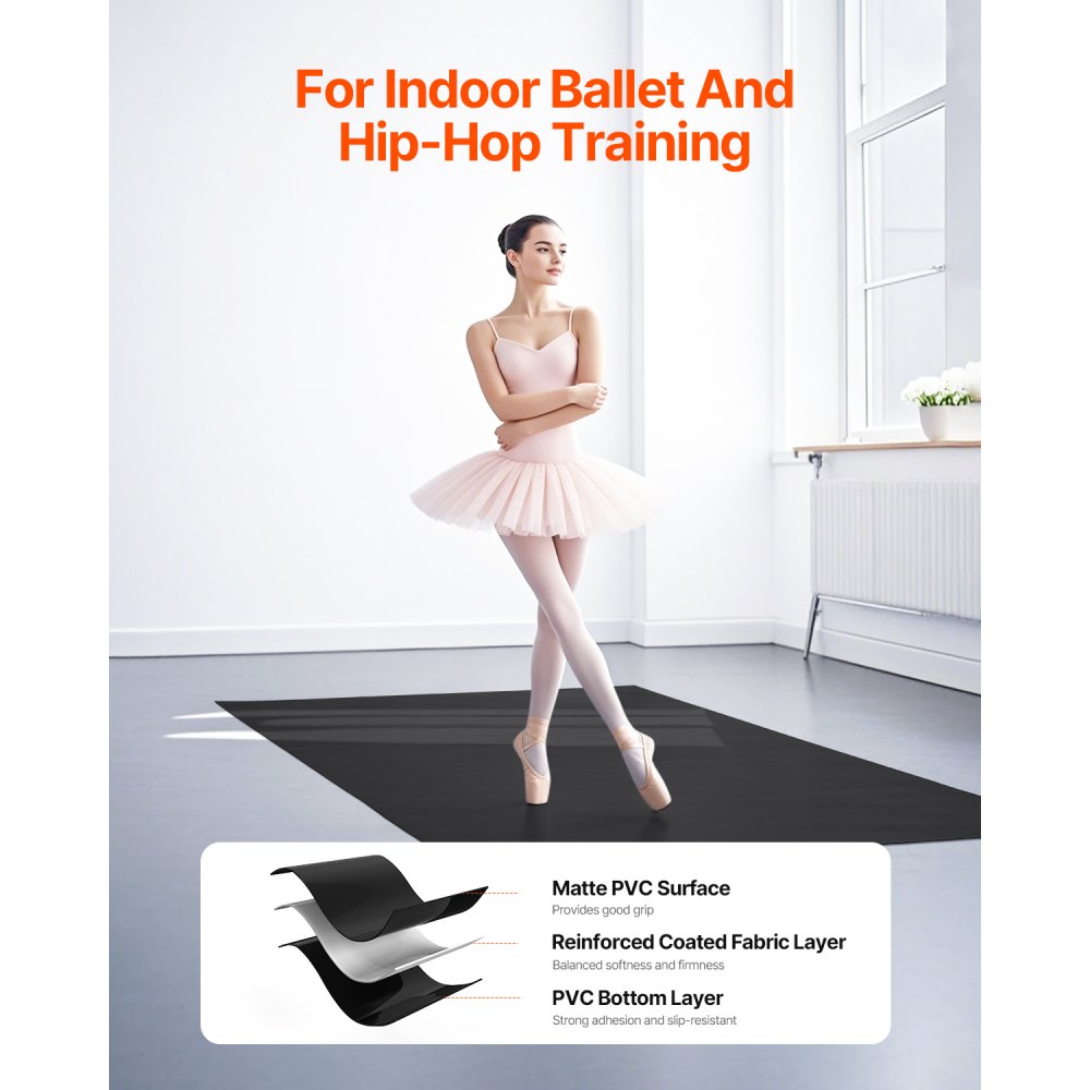 VEVOR Dance Floor, 6.6' x 3' Portable Yoga Mat with Organizer Bag, 1.5 mm Thick Workout Mats, Non-slip Floor Mats for Practicing at Home, Studios, Stage