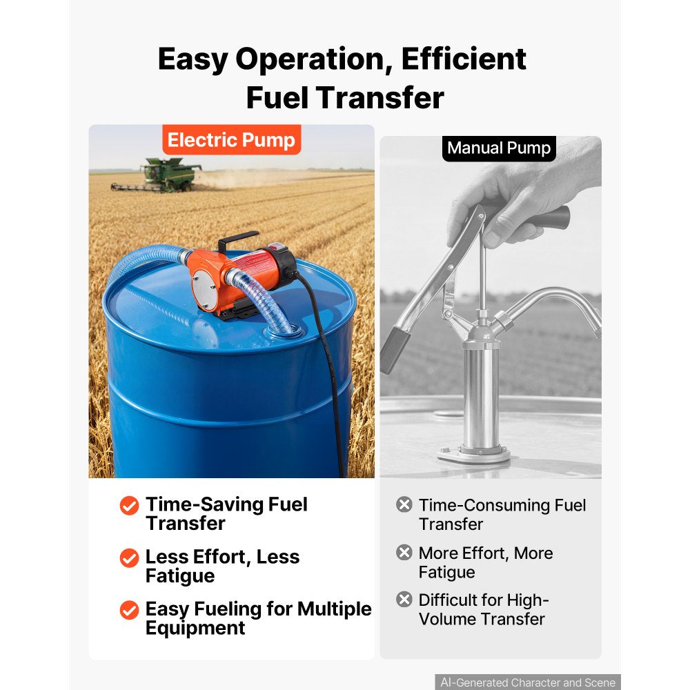 VEVOR Fuel Transfer Pump 12V DC 13 GPM Portable Electric Diesel Pump Kit, for Diesel and Kerosene, 1/5 HP Motor, Cast Iron Housing, with Manual Fuel Nozzle, Discharge Hose, Filter Screen, Hose Clamp