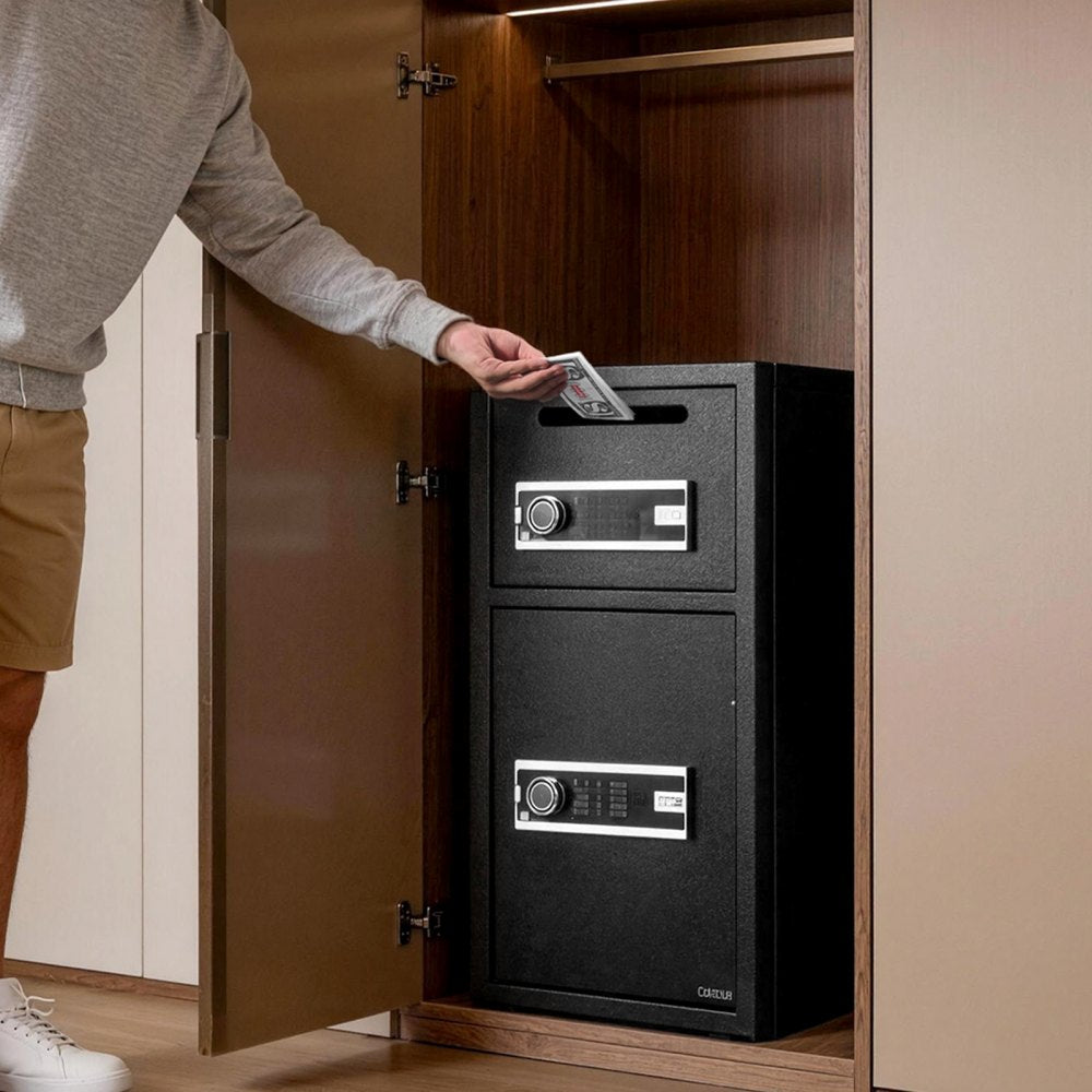 VEVOR Double Door Safe Box, 3.3 Cu. Ft, Heavy Duty Home Safe with Electronic Keypad, Anti-Theft, Digital Safety Lock Box with Key, Drop Slot, for Money, Firearm, Jewelry, Document, Valuables, Black
