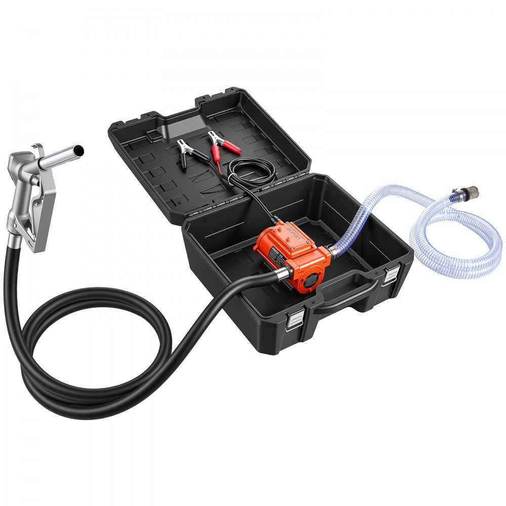 VEVOR Fuel Transfer Pump 12V DC 12 GPM Portable Electric Diesel Pump Kit, for Gasoline Diesel and Kerosene, 1/4 HP Motor, Cast Iron Housing, with Manual Fuel Nozzle, Discharge Hose, Filter Screen