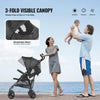 VEVOR Lightweight Stroller, Compact Easy Fold MultiPosition Recline Canopy Backrest, Carbon Steel Frame, Large Storage Basket,Cup Holder, Umbrella Toddler Baby Stroller for Travel, Light Gray/Black