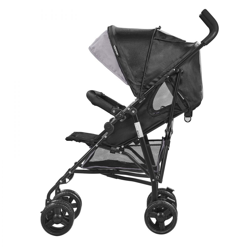 VEVOR Lightweight Stroller, Compact Easy Fold MultiPosition Recline Canopy Backrest, Carbon Steel Frame, Large Storage Basket,Cup Holder, Umbrella Toddler Baby Stroller for Travel, Light Gray/Black