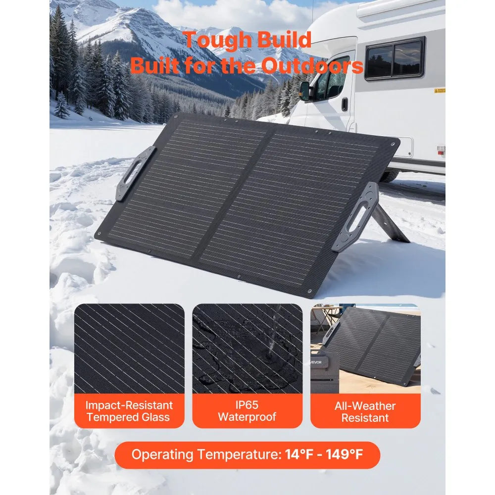 VEVOR 100W Foldable Solar Panel, 24% High-Efficiency Portable Monocrystalline Solar Panel Charger with MC4 Output, USB-A, Type-C & DC Ports, IP65 Waterproof for Power Stations, Camping, Hiking Trips