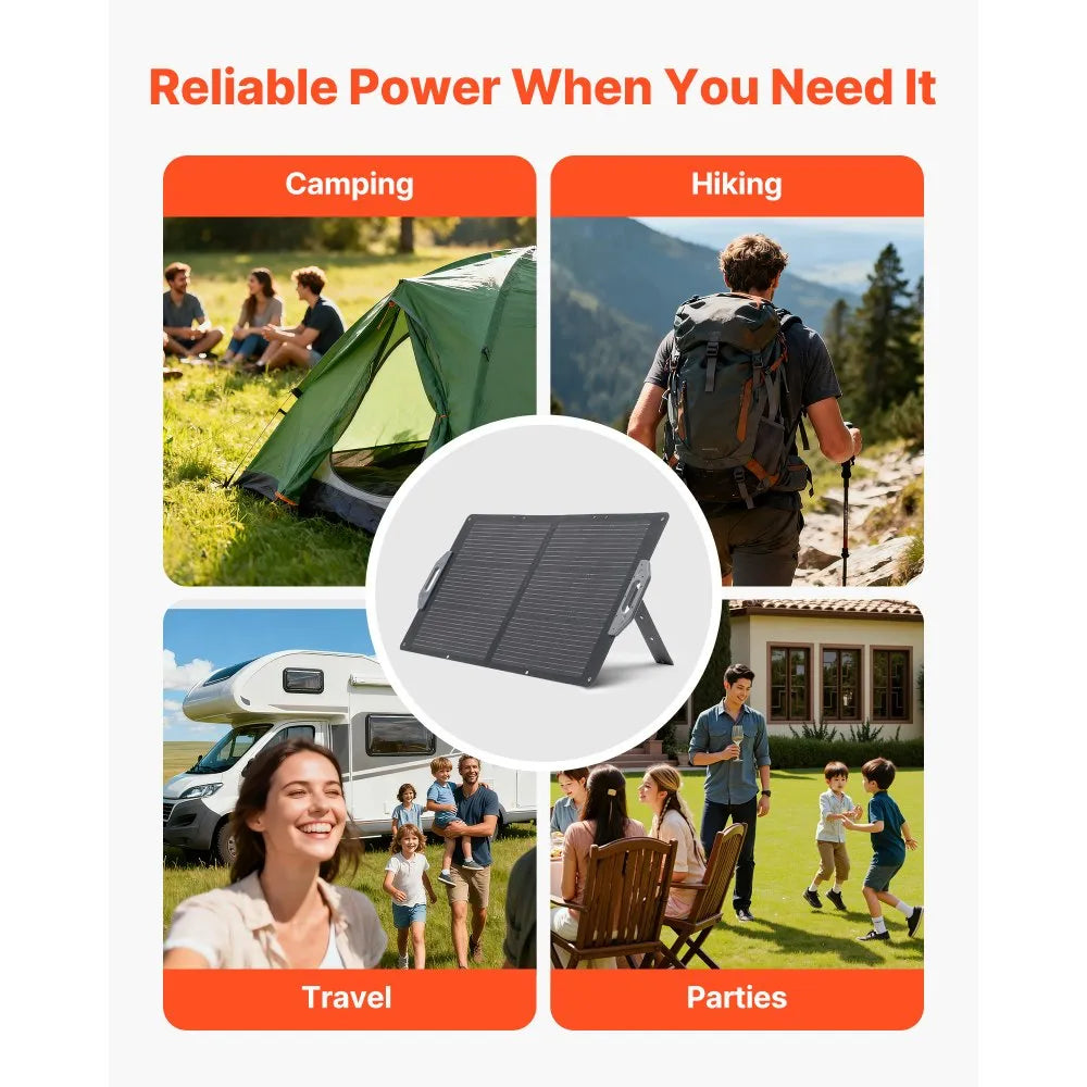 VEVOR 100W Foldable Solar Panel, 24% High-Efficiency Portable Monocrystalline Solar Panel Charger with MC4 Output, USB-A, Type-C & DC Ports, IP65 Waterproof for Power Stations, Camping, Hiking Trips