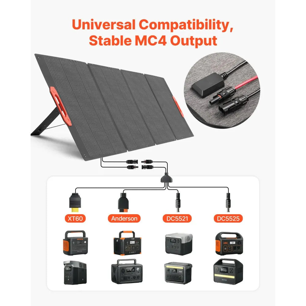 VEVOR 300W Foldable Monocrystalline Solar Panel, 23% High-Efficiency Portable Mono Solar Panel Charger with MC4 Output & 10-in-1 DC Adapters, IP67 Waterproof for Power Stations, Camping, Hiking Trips