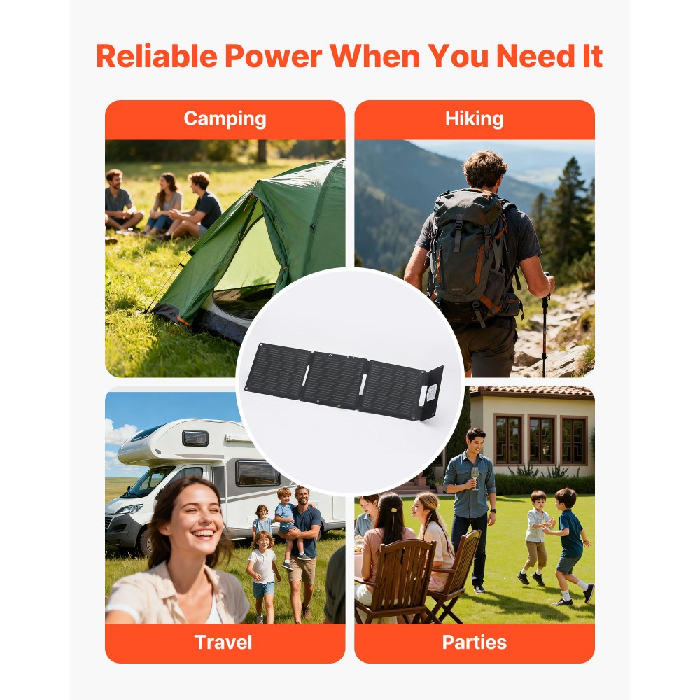 VEVOR 30W Foldable Solar Panel Charger, 16BB N-Type Monocrystalline Solar Panel 24% Efficiency, Ultra-Light Portable with USB-A, USB-A (QC3.0) & Type-C Ports for Camping, Backpacking, Phones, Tablets
