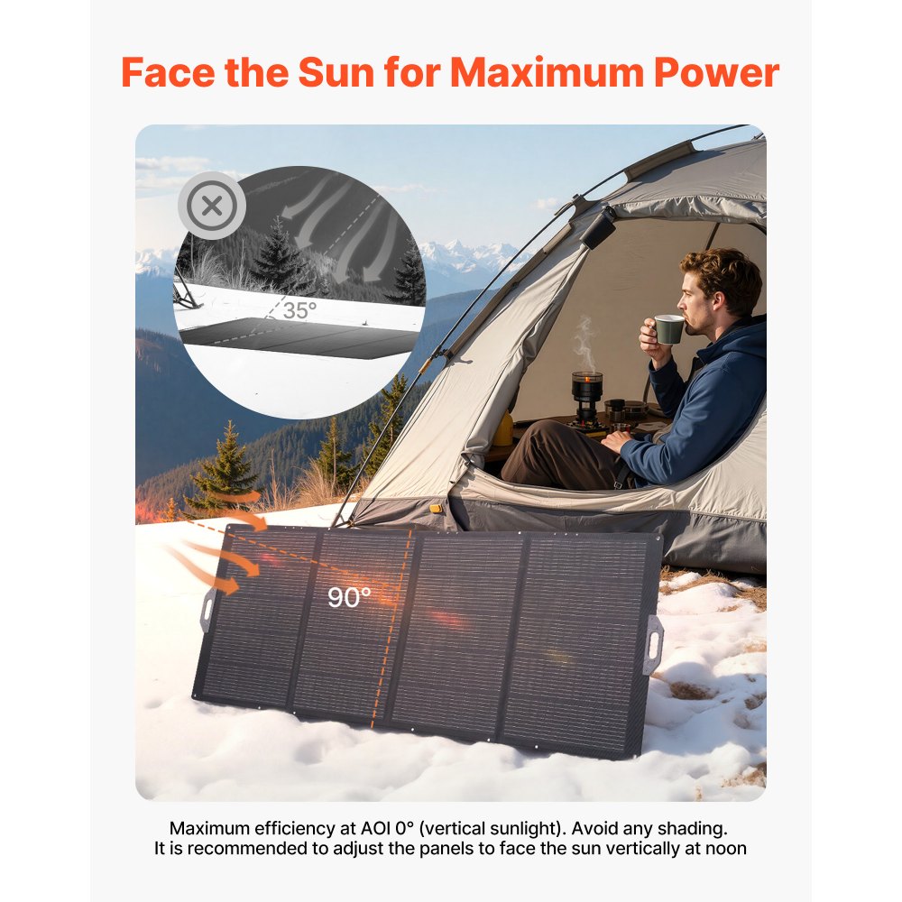 VEVOR 400W Foldable Solar Panel, 24% High-Efficiency Portable Monocrystalline Solar Panel Charger with MC4 Output & 10-in-1 DC Adapter, IP67 Waterproof for Power Stations, Camping, Hiking Trips