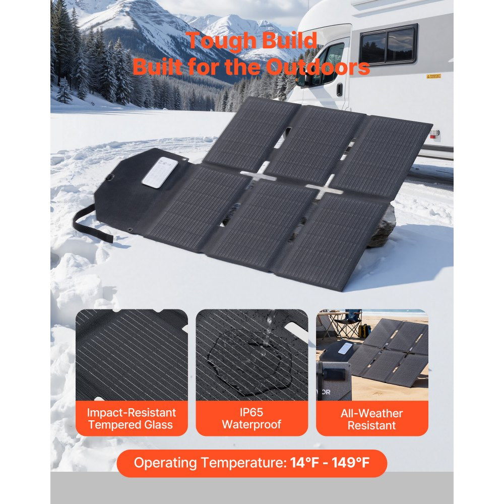 VEVOR 60W Foldable Solar Panel Charger, 16BB N-Type Monocrystalline Solar Panel 24% Efficiency, Lightweight Portable with MC4 Output, Type-C, USB-A & DC Ports for Power Stations Camping Hiking