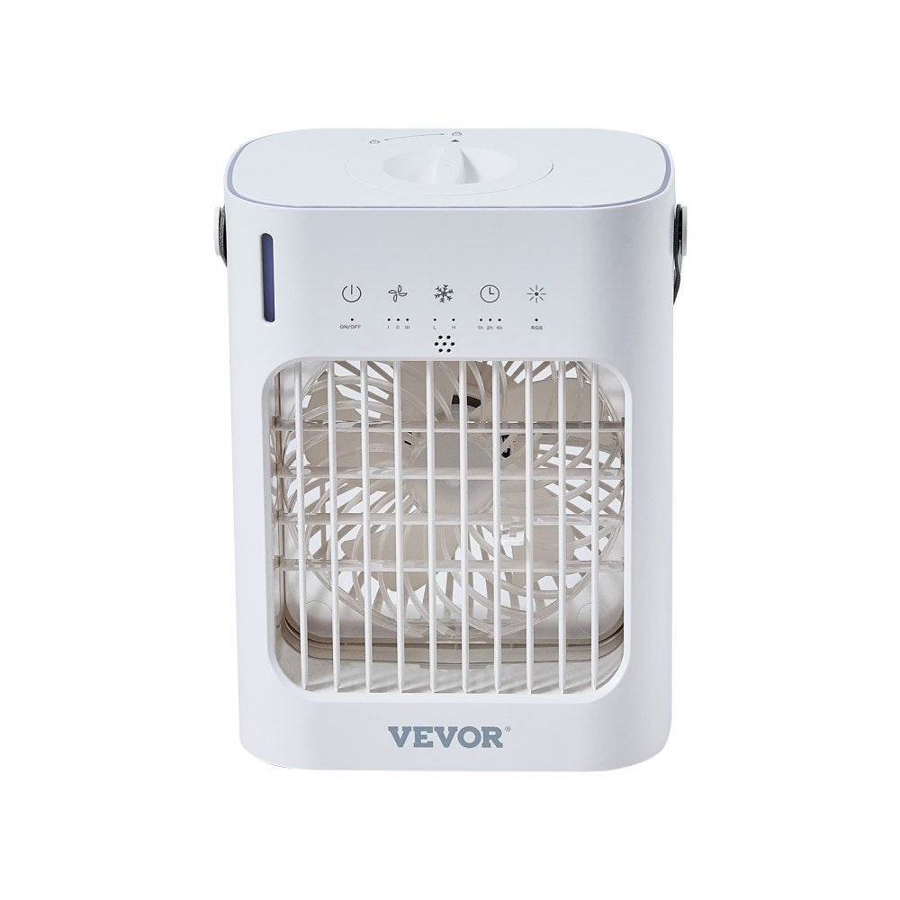 VEVOR Portable Air Conditioner, 4-in-1 Evaporative Air Cooler, 3-Speed Mini Air Conditioner with 0-7H Smart Timer, 700ml Water Tank, 7-Color Light, Personal Mini Desk AC Fan for Bedroom Office Room