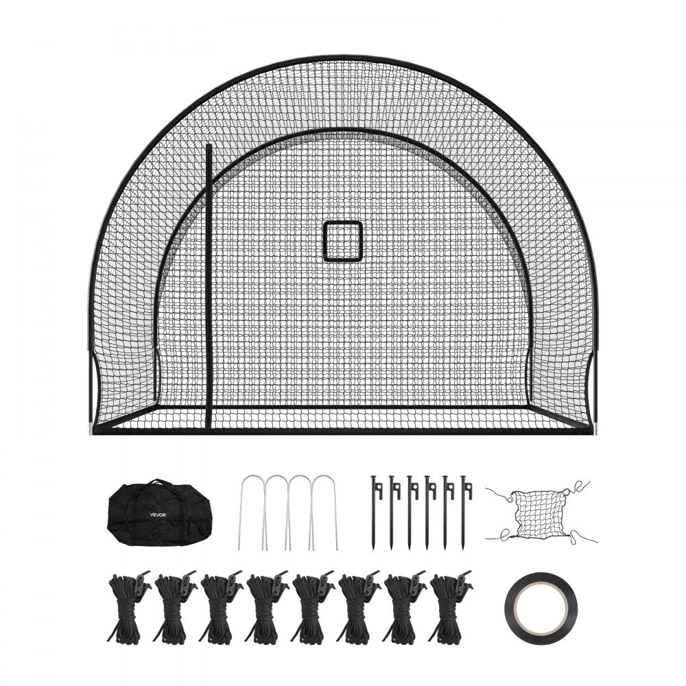 VEVOR Baseball Batting Cage, 12.0 x 10.2 x 7.6 FT Freestanding Portable Batting Cage, Hitting Cages with 4-Ply Knotless Polyester & Pitching Machine Opening, Battings Cages Netting for Indoor Outdoor