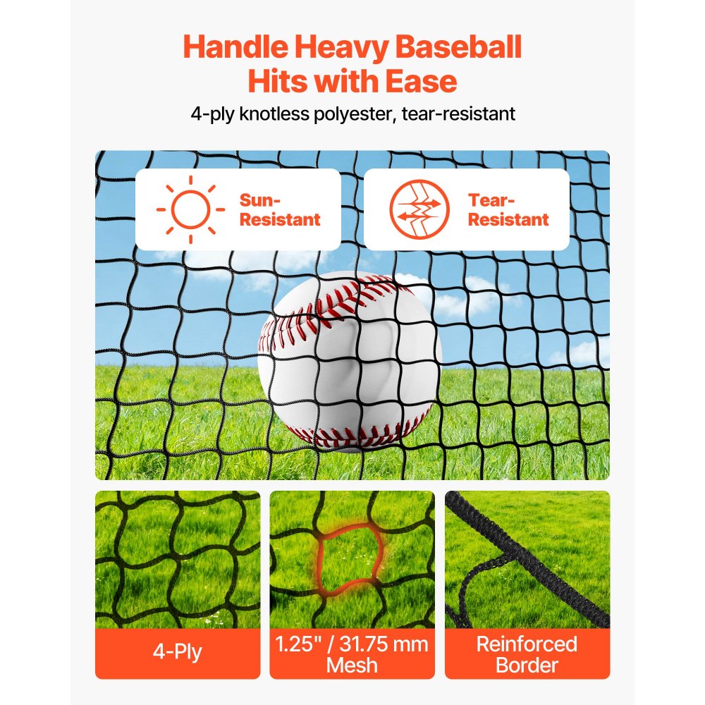 VEVOR Baseball Batting Cage, 22.2 x 12.1 x 7.9 FT Freestanding Hitting Net, for Indoor Outdoor Practice, 4-Ply Knotless Polyester Netting, Pitching Machine Opening, Baseball Hitting Trainer for Team
