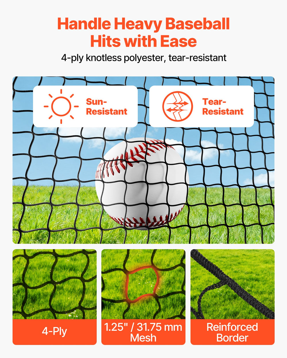 VEVOR Baseball Batting Cage, 40.0 x 12.1 x 10.0 FT Freestanding Portable Batting Cage, Hitting Cages with 4-Ply Knotless Polyester & Pitching Machine Opening, Battings Cages Netting for Indoor Outdoor