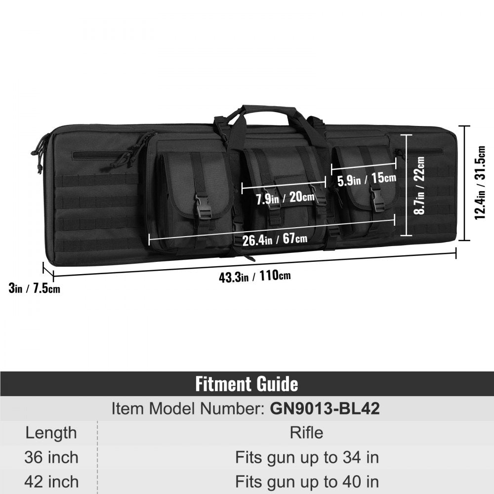 VEVOR Rifle Bag, 42 inch Tactical Double Long Gun Bag, Soft Rifle Case with Lockable Zipper, Portable Handle & Shoulder Strap, 3 Large Storage Pockets Rifle Case for Two 40" Rifles & 2 Pistols, Black