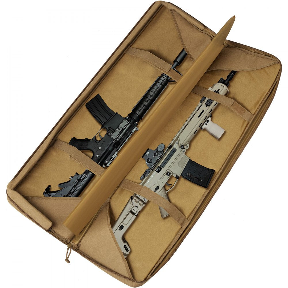 VEVOR Rifle Bag, 42 inch Tactical Double Long Gun Bag, Soft Rifle Case with Lockable Zipper, Portable Handle & Shoulder Strap, 3 Large Storage Pockets Rifle Case for Two 40" Rifles & 2 Pistols, Brown