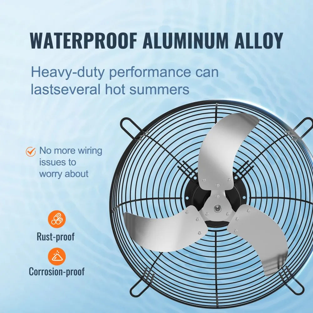 VEVOR 24'' Shutter Exhaust Fan, High-speed 3320 CFM, Aluminum Wall Mount Attic Fan with AC-motor, Ventilation and Cooling for Greenhouses, Garages, Sheds, Shops, FCC