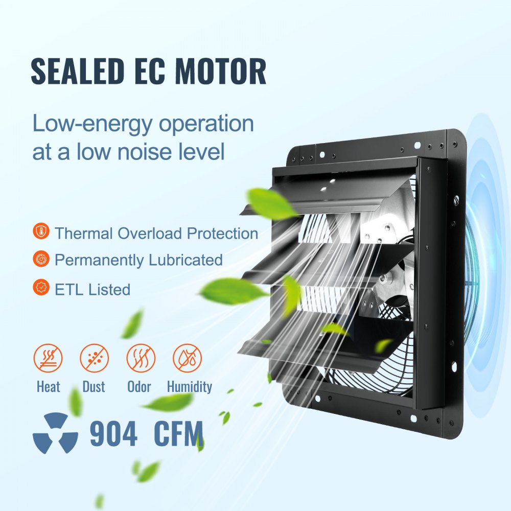 VEVOR Shutter Exhaust Fan, 12'' with Temperature Humidity Controller,  EC-motor, 940 CFM, 10-Speed Adjustable Wall Mount Attic Fan, Ventilation and Cooling for Greenhouses, Garages, Sheds, ETL Listed
