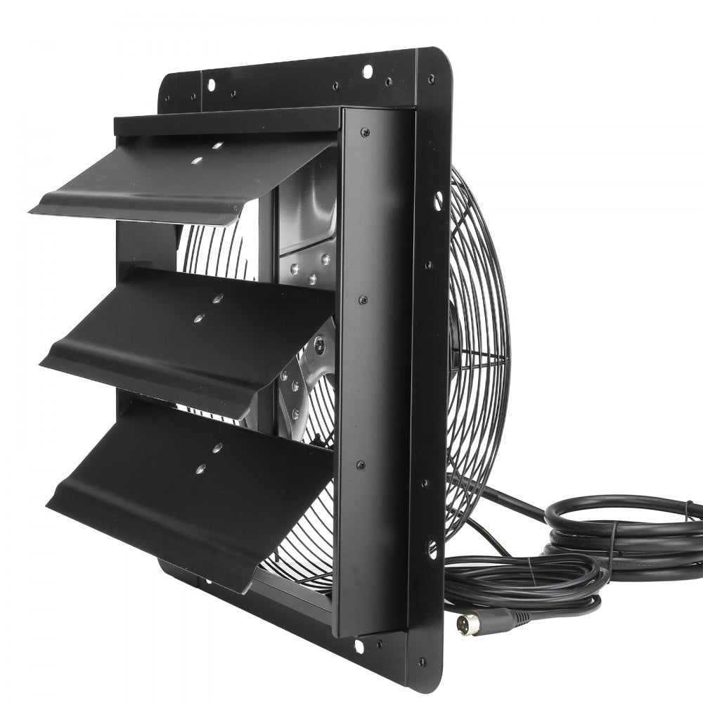 VEVOR Shutter Exhaust Fan, 14'' with Temperature Humidity Controller,  EC-motor, 1513 CFM, 10-Speed Adjustable Wall Mount Attic Fan, Ventilation and Cooling for Greenhouses, Garages, Sheds, ETL Listed