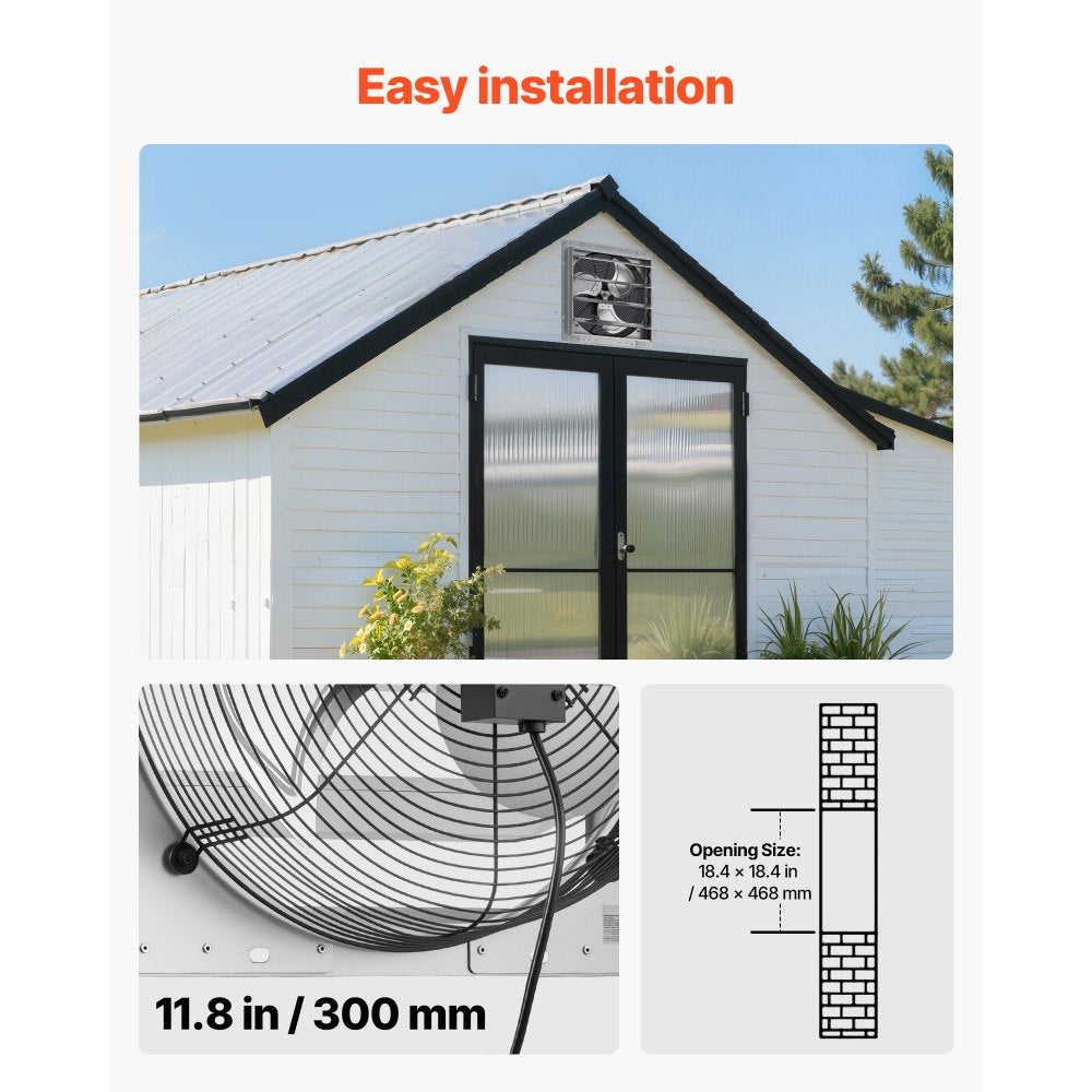 VEVOR 18 Inch Shutter Exhaust Fan Wall Mounted Automatic Louvers Silver, Sturdy Steel Housing, 3051 CFM Low Noise, AC Motor, Ventilation and Cooling for Attic, Garage, Barn, Greenhouse, Workshop