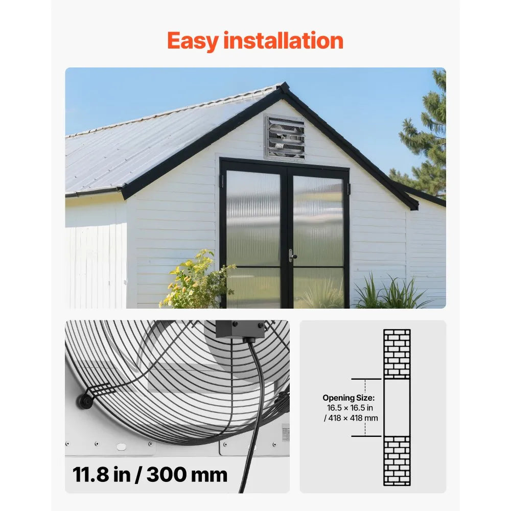 VEVOR 16 Inch Shutter Exhaust Fan Wall Mounted Automatic Louvers Silver, Sturdy Steel Housing, 2438 CFM Low Noise, AC Motor, Ventilation and Cooling for Attic, Garage, Barn, Greenhouse, Workshop