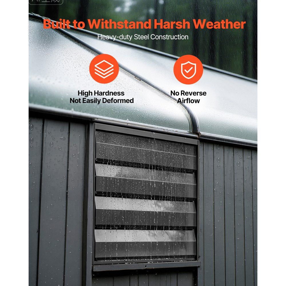 VEVOR 14 Inch Shutter Exhaust Fan Wall Mounted Automatic Louvers EC Motor, Steel Housing, Temperature & Humidity Controller, Ventilation & Cooling for Attic, Garage, Barn, Greenhouse, Workshop, Black