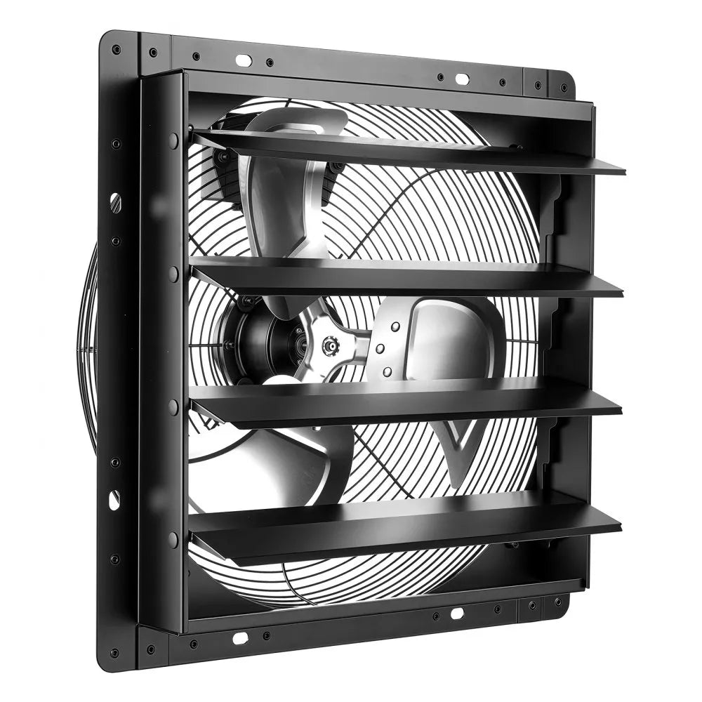 VEVOR 16 Inch Shutter Exhaust Fan Wall Mounted Automatic Louvers EC Motor, Steel Housing, Temperature & Humidity Controller, Ventilation & Cooling for Attic, Garage, Barn, Greenhouse, Workshop, Black