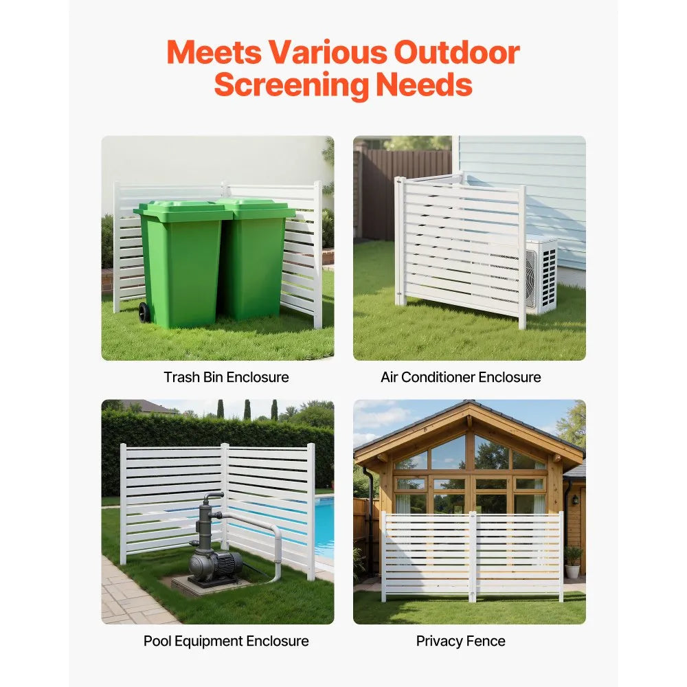 VEVOR 2 Panels Outdoor Privacy Screen, 48 x 48 in Air Conditioner Fence with 19.7 in Ground Stakes, Pool Equipment Enclosure, Louvered Vinyl Privacy Fence, Ideal for Trash Can and A/C Units, White