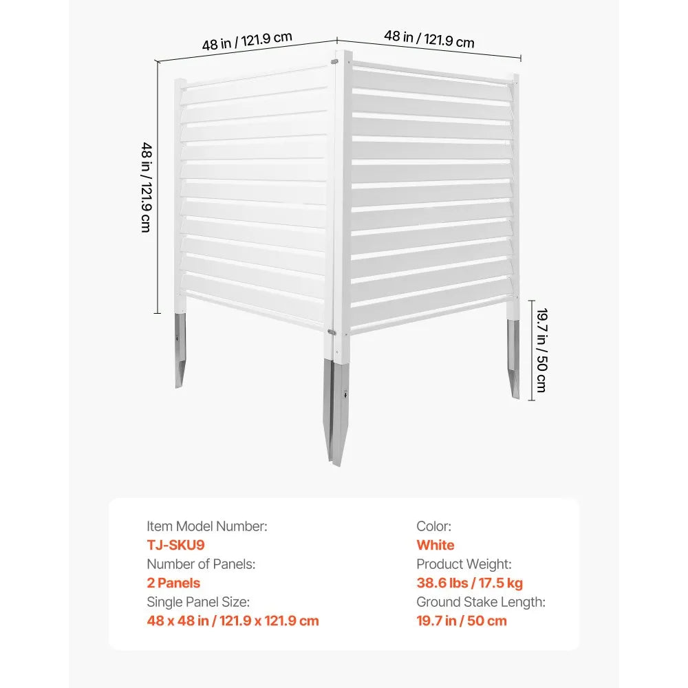 VEVOR 2 Panels Outdoor Privacy Screen, 48 x 48 in Air Conditioner Fence with 19.7 in Ground Stakes, Pool Equipment Enclosure, Louvered Vinyl Privacy Fence, Ideal for Trash Can and A/C Units, White