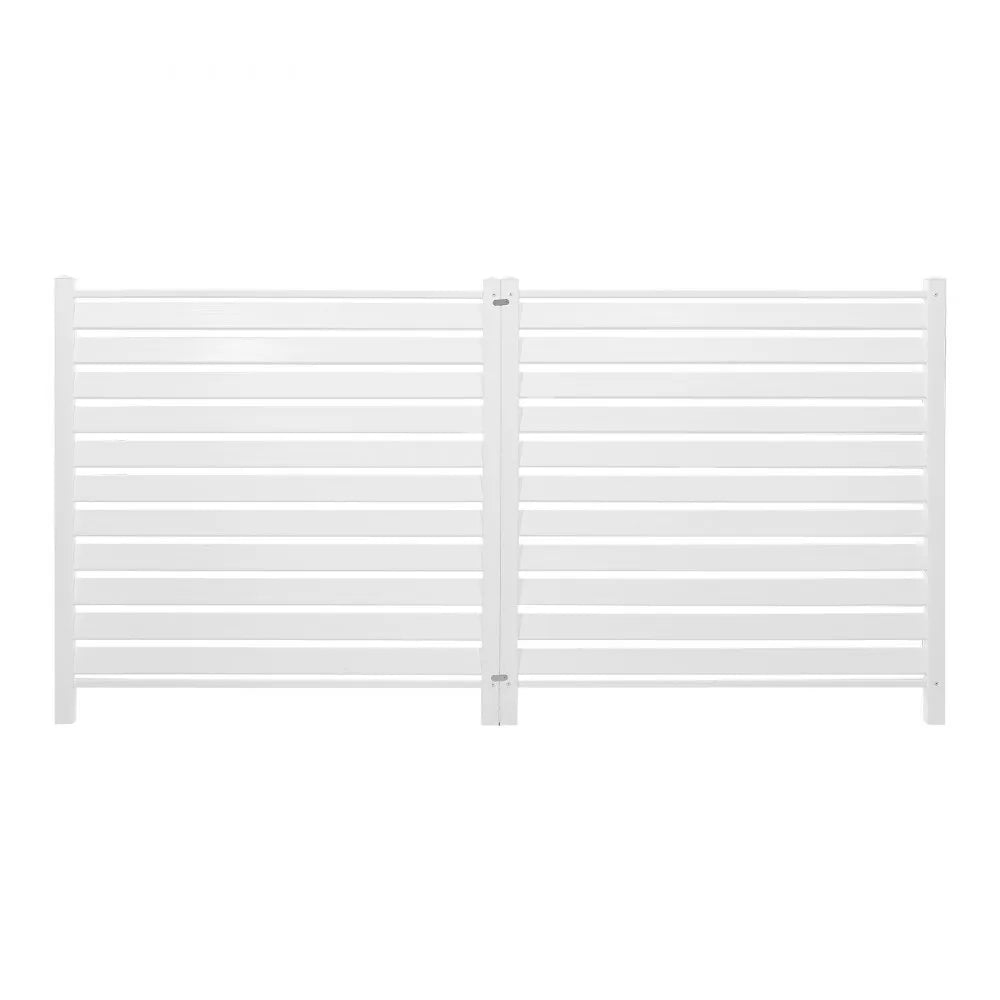 VEVOR 2 Panels Outdoor Privacy Screen, 48 x 48 in Air Conditioner Fence with 19.7 in Ground Stakes, Pool Equipment Enclosure, Louvered Vinyl Privacy Fence, Ideal for Trash Can and A/C Units, White