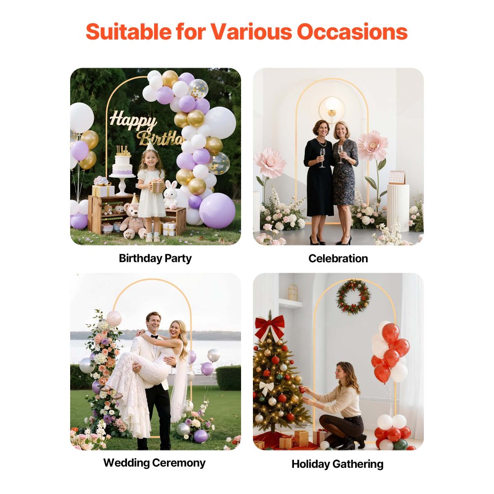 VEVOR Arch Backdrop Stand, 6.6 x 3.3 ft, Stable Structure, Easy Assembly, 1 Piece Gold Metal Arch Backdrop Stand for Wedding, Birthday Party, Graduation, Holiday Celebration, and Ceremony Decoration