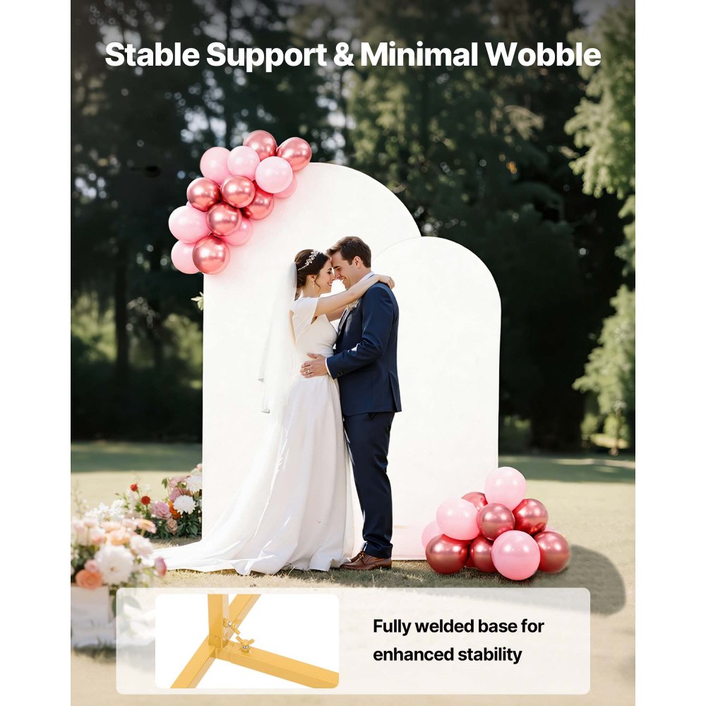 VEVOR Arch Backdrop Stand, Set of 2, 7.2 ft and 6 ft, Stable Structure, Easy Assembly, Gold Metal Arch Backdrop Stand with Cover for Wedding, Birthday Party, Celebration, and Ceremony Decoration