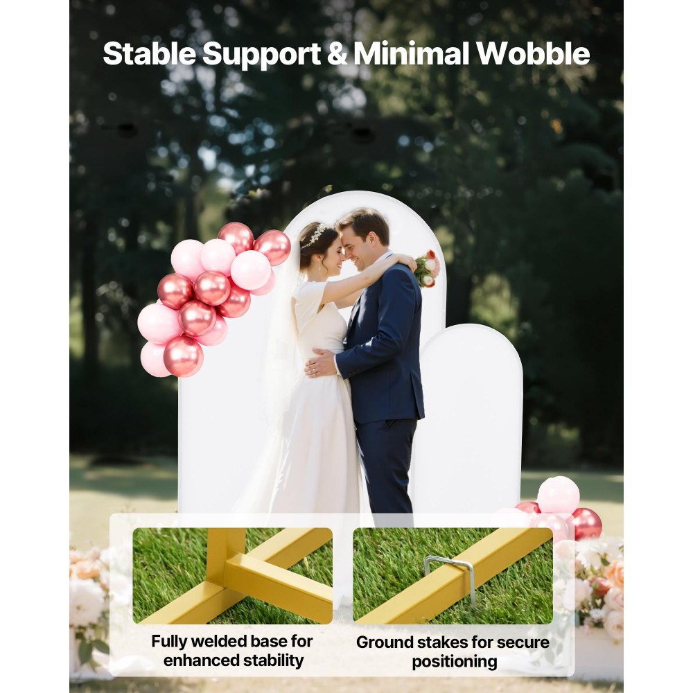 VEVOR Arch Backdrop Stand, Set of 3, 6/5/4 ft, Stable Structure, Easy Assembly, Gold Metal Arch Backdrop Stand with Cover, for Wedding, Birthday Party, Graduation, Celebration, and Ceremony Decoration