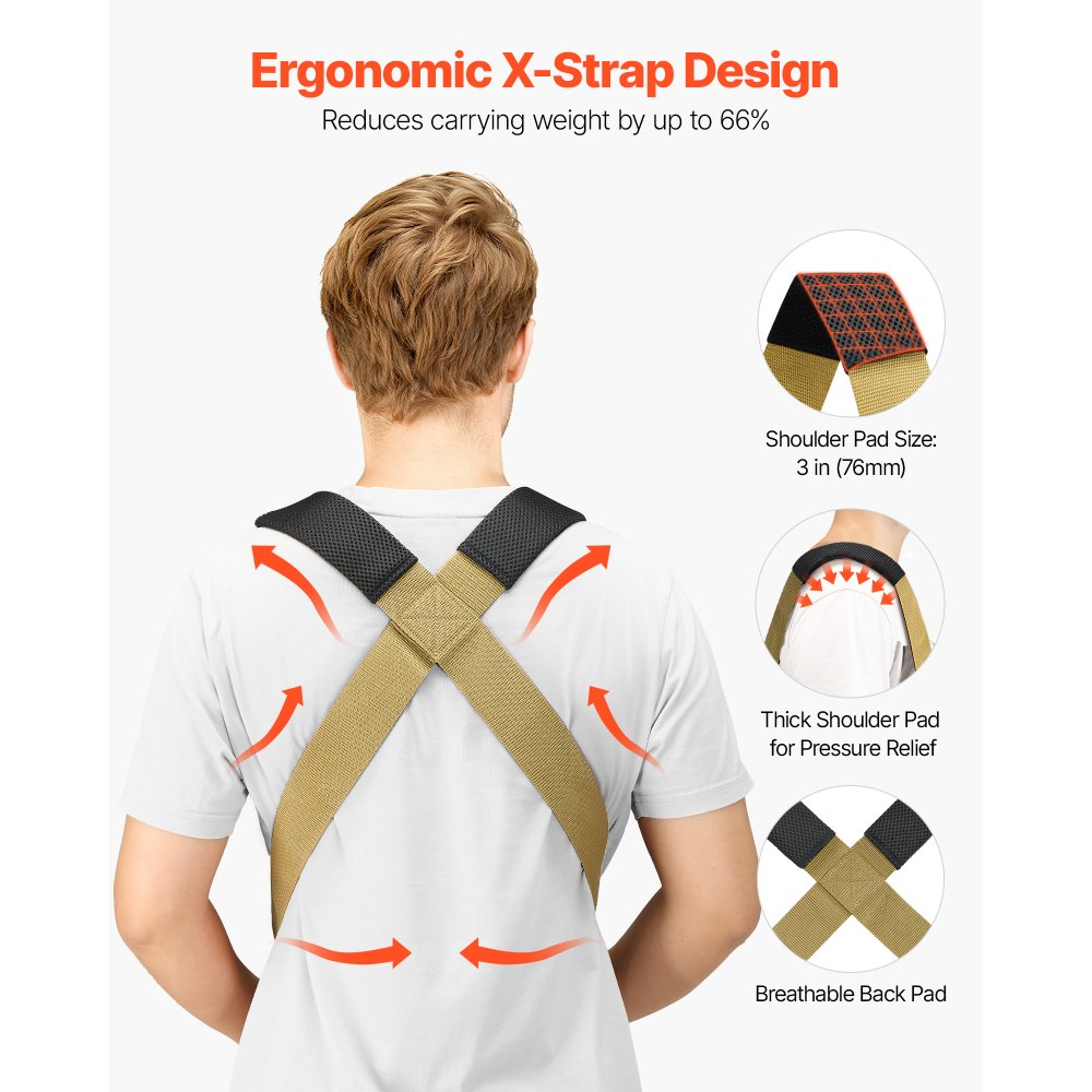 VEVOR Moving Straps, 2-Person Lifting and Moving System with 2 Harness Straps, 2 Load-bearing Straps & 1 Handheld Strap, Adjustable Lifting Shoulder Straps Move Furniture Appliances Mattresses