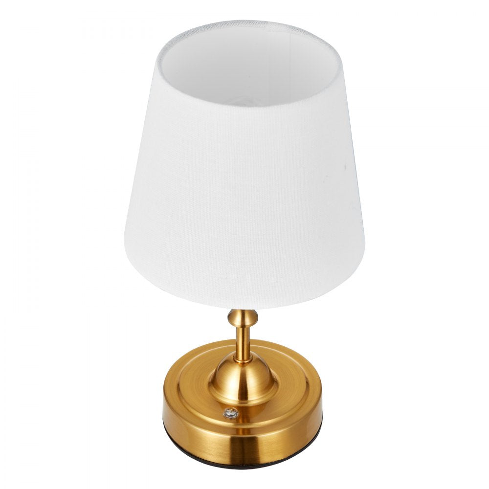 VEVOR Cordless Table Lamp, 5200mAh Built-in Rechargeable Battery Small Desk Lamp, 3-Level Brightness, Fabric Shade, 2700-3000K Color Temperature, Table Light for Restaurant, Bedroom, Bars, Gold