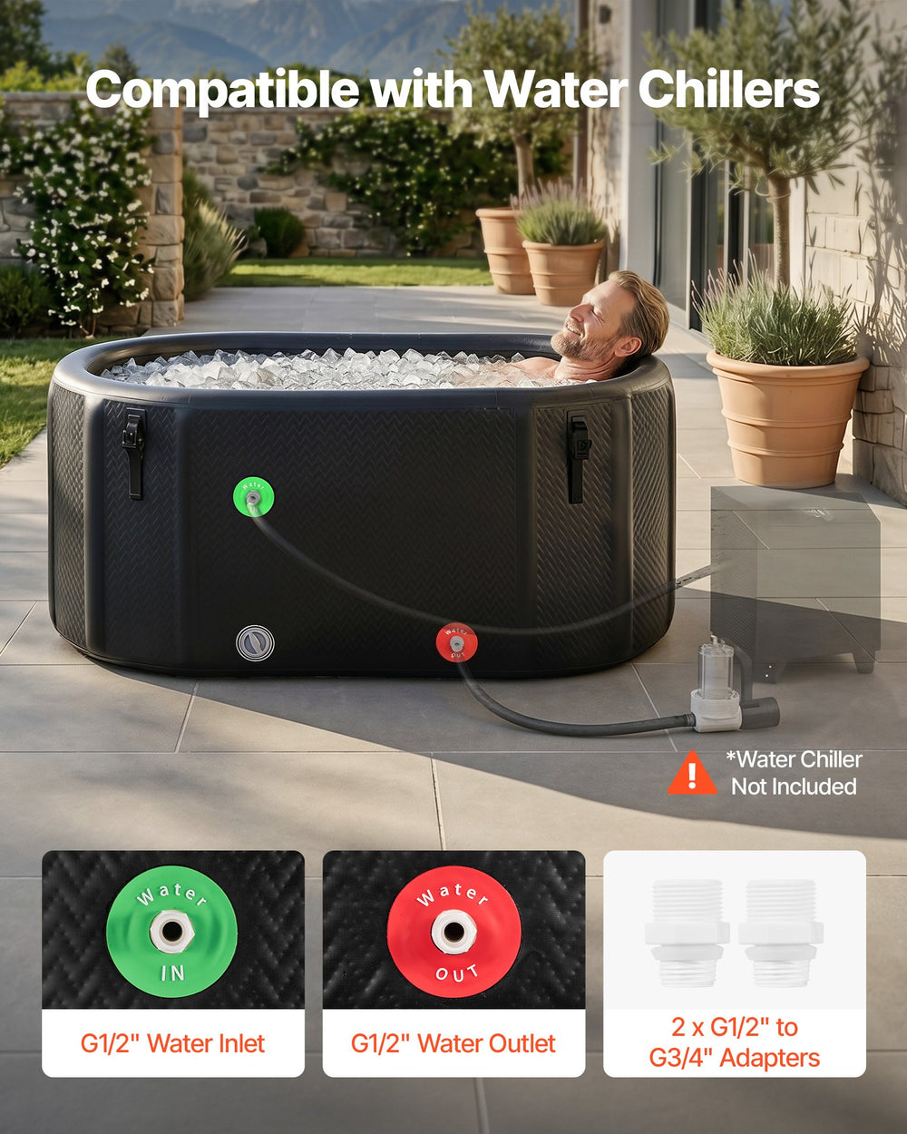 VEVOR Cold Plunge Tub, 216 Gallon, Inflatable Ice Bath Tub Compatible with Water Chillers, Portable Cold Water Bathtub with Insulated Lid, for Athletes Recovery, 59.1" x 31.5" x 29.9" (No Chiller)