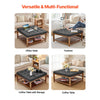 VEVOR Large Square Ottoman Coffee Table, 34.5 Inch Tufted Coffee Table with Solid Wood Shelf Storage, Linen Solid Upholstered Footrest Ottoman for Bedroom Living Room, 400 LBS, Dark Gray