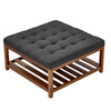 VEVOR Large Square Ottoman Coffee Table, 34.5 Inch Tufted Coffee Table with Solid Wood Shelf Storage, Linen Solid Upholstered Footrest Ottoman for Bedroom Living Room, 400 LBS, Dark Gray