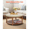 VEVOR Large Round Ottoman Coffee Table, 31.9 Inch Tufted Coffee Table with Solid Wood Shelf Storage, Linen Solid Upholstered Footrest Ottoman for Bedroom Living Room, 350 LBS, Linen Color