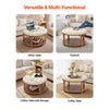 VEVOR Large Round Ottoman Coffee Table, 31.9 Inch Tufted Coffee Table with Solid Wood Shelf Storage, Linen Solid Upholstered Footrest Ottoman for Bedroom Living Room, 350 LBS, Linen Color