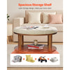 VEVOR Large Round Ottoman Coffee Table, 31.9 Inch Tufted Coffee Table with Solid Wood Shelf Storage, Linen Solid Upholstered Footrest Ottoman for Bedroom Living Room, 350 LBS, Linen Color