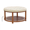 VEVOR Large Round Ottoman Coffee Table, 31.9 Inch Tufted Coffee Table with Solid Wood Shelf Storage, Linen Solid Upholstered Footrest Ottoman for Bedroom Living Room, 350 LBS, Linen Color
