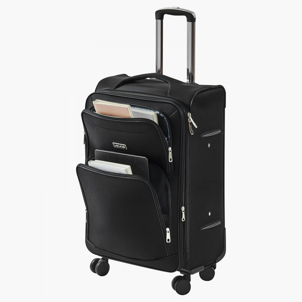 VEVOR Softside Expandable Luggage with Spinner Wheels, 24-Inch Softside Checked Medium Luggage, Lightweight Checked Suitcase with Expandable Zippered Pocket and TSA Lock, Black