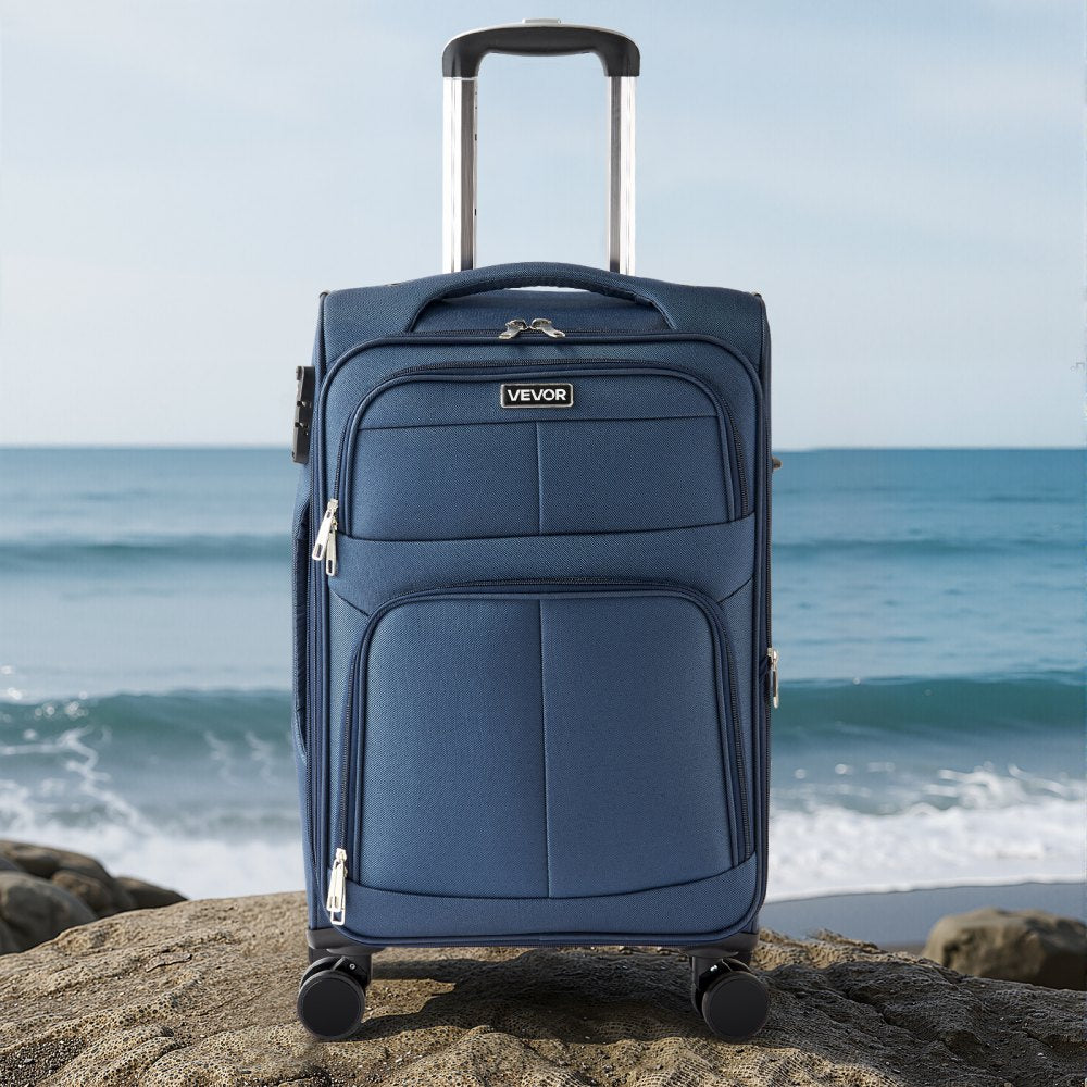 VEVOR Softside Expandable Luggage with Spinner Wheels, 20-Inch Softside Carry on Luggage, Lightweight Checked Suitcase with Expandable Zippered Pocket and TSA Lock, Blue