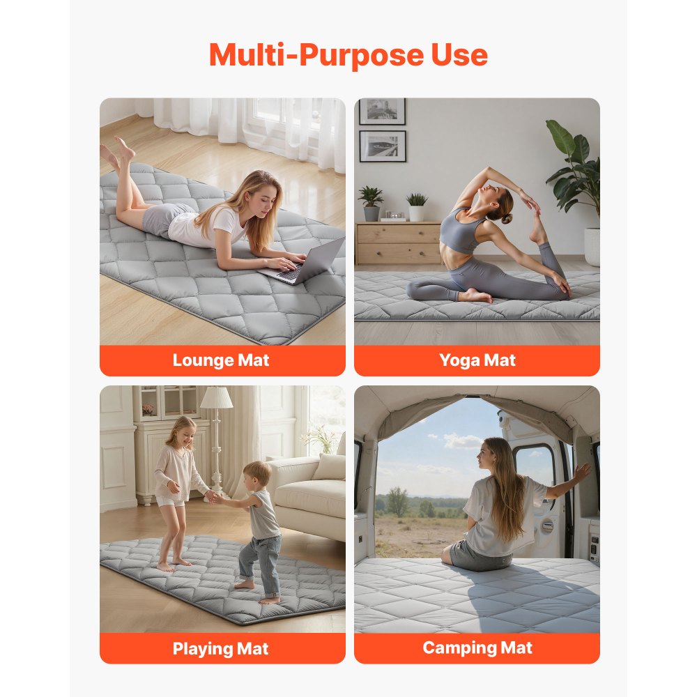 VEVOR Japanese Tatami Mat, Twin Size Foldable Japanese Tatami Mattress, Futon Mattress with Storage Bag & Fastener, 9-Layer Floor Mat for Sleeping, Dormitory, Meditation, Yoga, 80 x 39 x 2.5 in, Gray