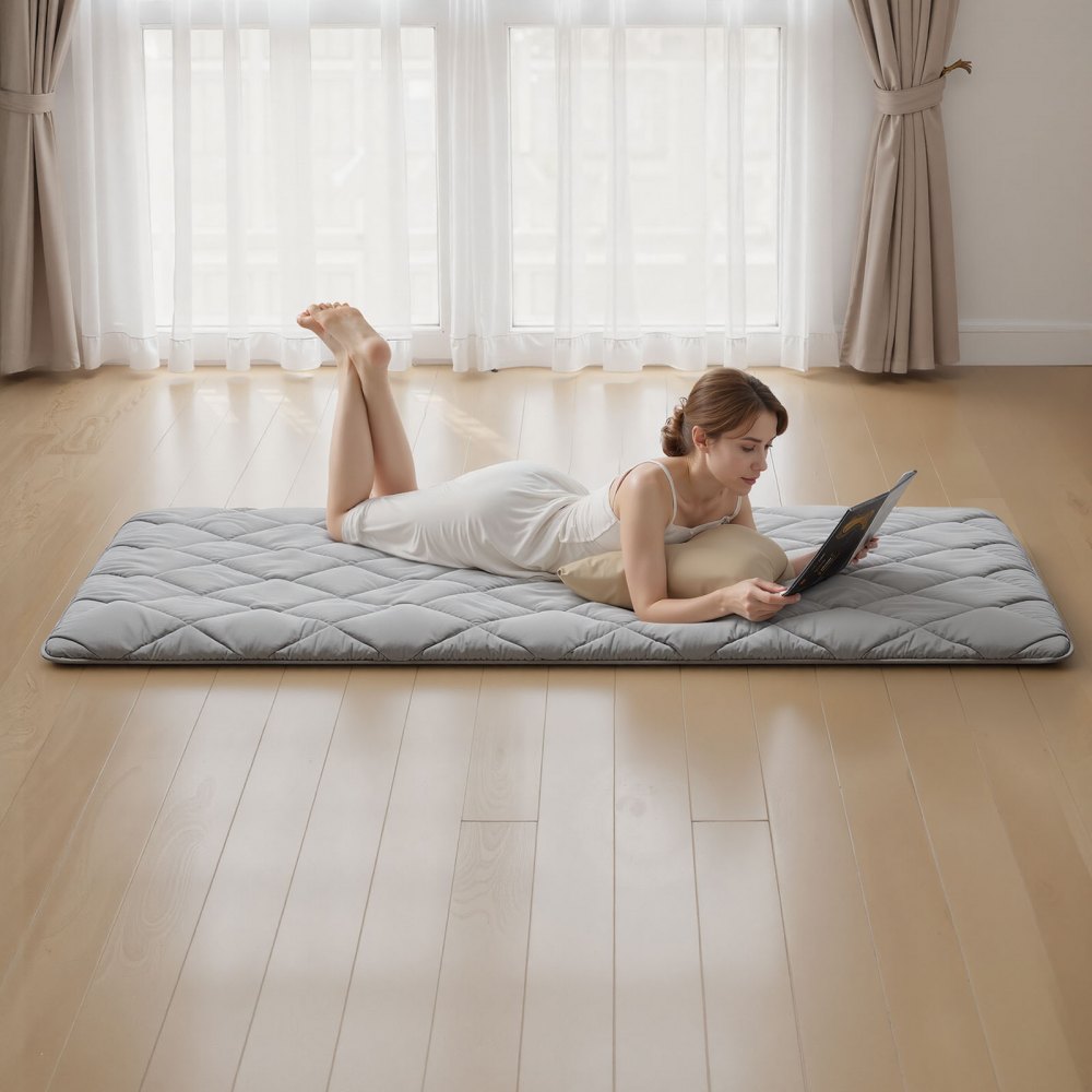 VEVOR Japanese Tatami Mat, Twin Size Foldable Japanese Tatami Mattress, Futon Mattress with Storage Bag & Fastener, 9-Layer Floor Mat for Sleeping, Dormitory, Meditation, Yoga, 80 x 39 x 2.5 in, Gray