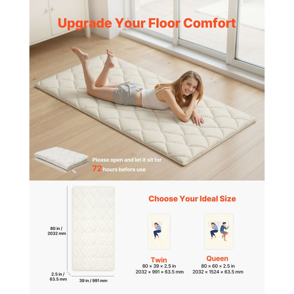 Vevor Mattress Twin Foldable Japanese Tatami Futon 80 x 39 x 2.5" Whit ...